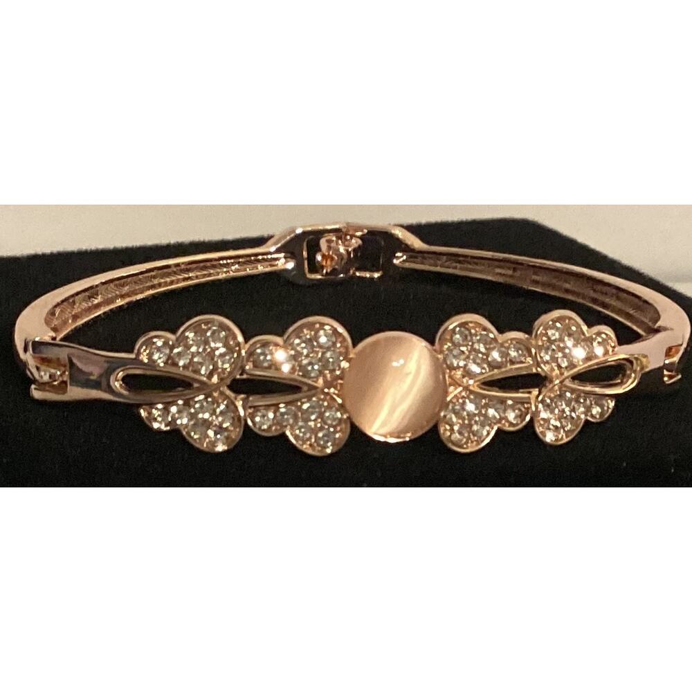 2470 NWOT Rose Gold Bracelet Bangle With Pink Beads and Cubic Zirconia Crystals